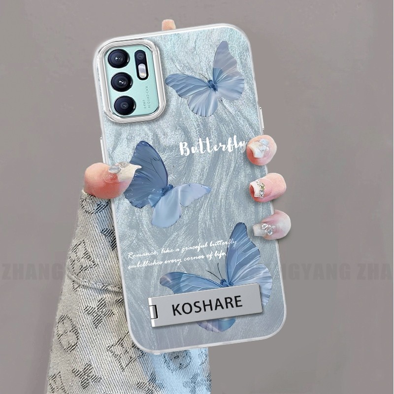 Ốp Lưng Cho OPPO RENO 6Z 5G RENO 6 5G RENO 5Z 5G RENO 6 4G Ốp Điện Thoại Sợi Lông Vũ TPU Có Họa Tiết Bướm Chuyển Màu Đi Kèm Giá Đỡ Điện Thoại Miễn Phí