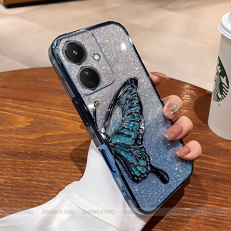 Ốp Lưng Cho OPPO reno 11F 5G Flash Mạ Điện Silicon Vỏ Điện Thoại Thẩm Mỹ Bướm Trang Trí Thiết Kế Mới TPU Mềm case