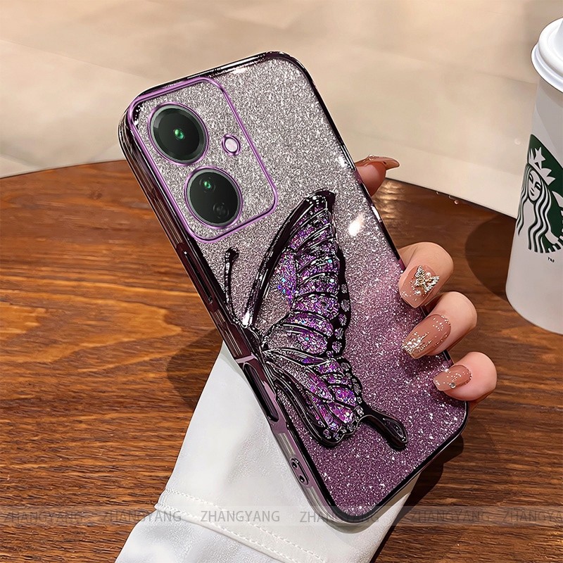 Ốp Lưng Cho OPPO reno 11F 5G Flash Mạ Điện Silicon Vỏ Điện Thoại Thẩm Mỹ Bướm Trang Trí Thiết Kế Mới TPU Mềm case