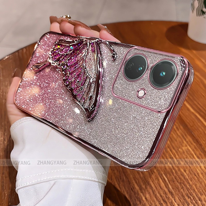 Ốp Lưng Cho OPPO reno 11F 5G Flash Mạ Điện Silicon Vỏ Điện Thoại Thẩm Mỹ Bướm Trang Trí Thiết Kế Mới TPU Mềm case