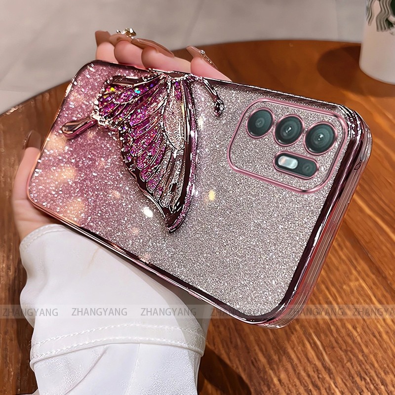 Ốp Lưng Cho OPPO RENO 6 5G RENO 6Z 5G Flash Mạ Điện Silicon Vỏ Điện Thoại Thẩm Mỹ Bướm Trang Trí Thiết Kế Mới TPU Mềm