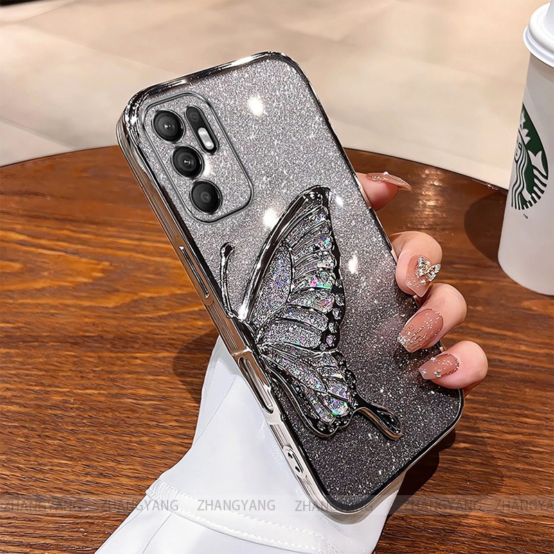 Ốp Lưng Cho OPPO RENO 6 5G RENO 6Z 5G Flash Mạ Điện Silicon Vỏ Điện Thoại Thẩm Mỹ Bướm Trang Trí Thiết Kế Mới TPU Mềm
