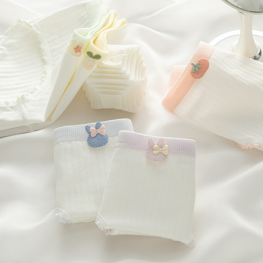 Quần Lót Cotton Nữ Phối Viền Bèo Nhún Đính Nơ Sticker Dễ Thương DORIS 268