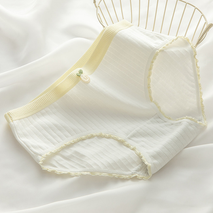 Quần Lót Cotton Nữ Phối Viền Bèo Nhún Đính Nơ Sticker Dễ Thương DORIS 268