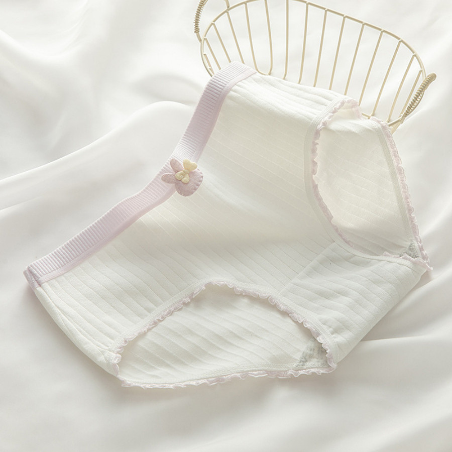 Quần Lót Cotton Nữ Phối Viền Bèo Nhún Đính Nơ Sticker Dễ Thương DORIS 268