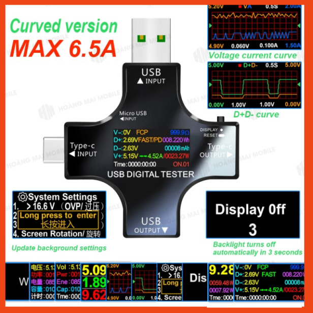 [DCSC] USB Digital Tester J7-c (4 đầu) - Đo dòng sạc và điện áp, có Bluetooth hoặc không Bluetooth