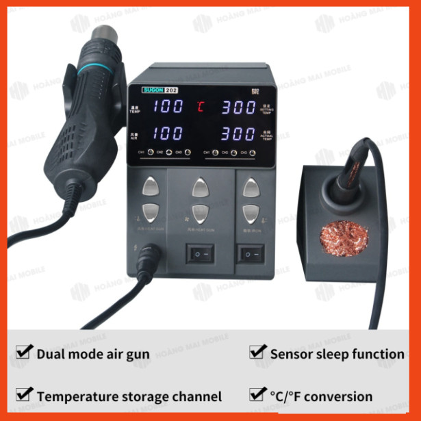 Máy hàn cầm tay 2 in 1 SUGON 202, khò liền hàn, phù hợp mũi hàn 936
