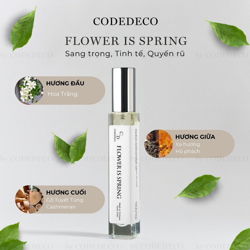Tinh dầu nước hoa nữ CODEDECO Flower Is Spring 10ml, Sang trọng, Tinh tế, Quyến rũ - Dạng xịt | BigBuy360 - bigbuy360.vn