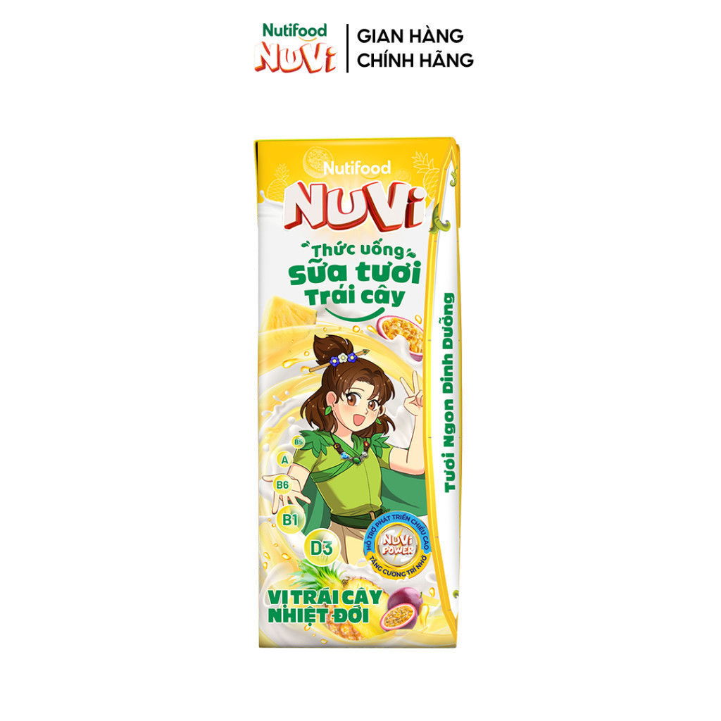 Thùng 48 Hộp Thức Uống Sữa Tươi Trái Cây NuVi Vị Trái Cây Nhiệt Đới 180ml