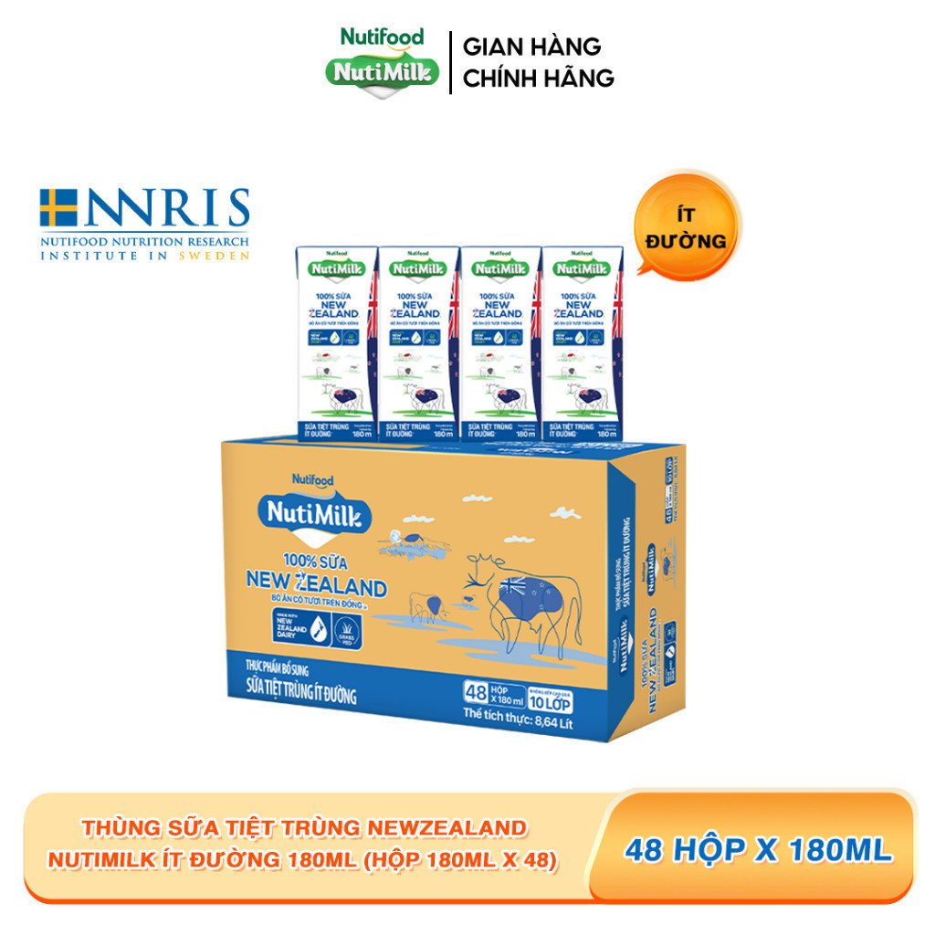 Ảnh Thùng Sữa Tiệt Trùng New Zealand NutiMilk 180ml (Hộp 180ml x 48) 2