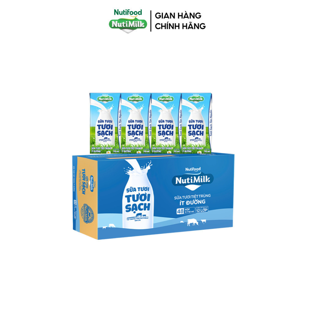 Ảnh Thùng Sữa Tươi Tươi Sạch NutiMilk Ít Đường 110ml (Hộp 110ml x 48) 4