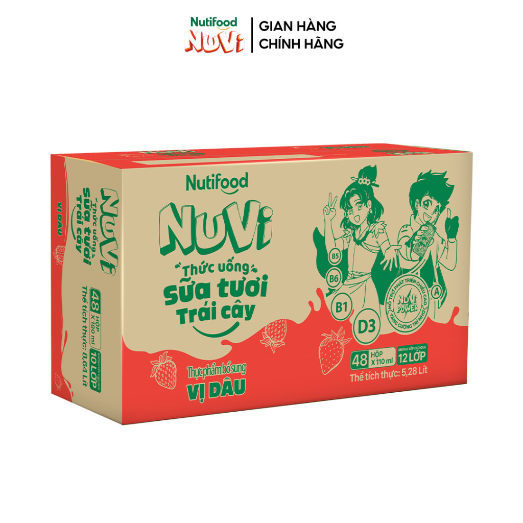 Ảnh NuVi Thùng Thức Uống Sữa Tươi Trái Cây Vị Dâu 110ml (Hộp 110ml x 48) 2