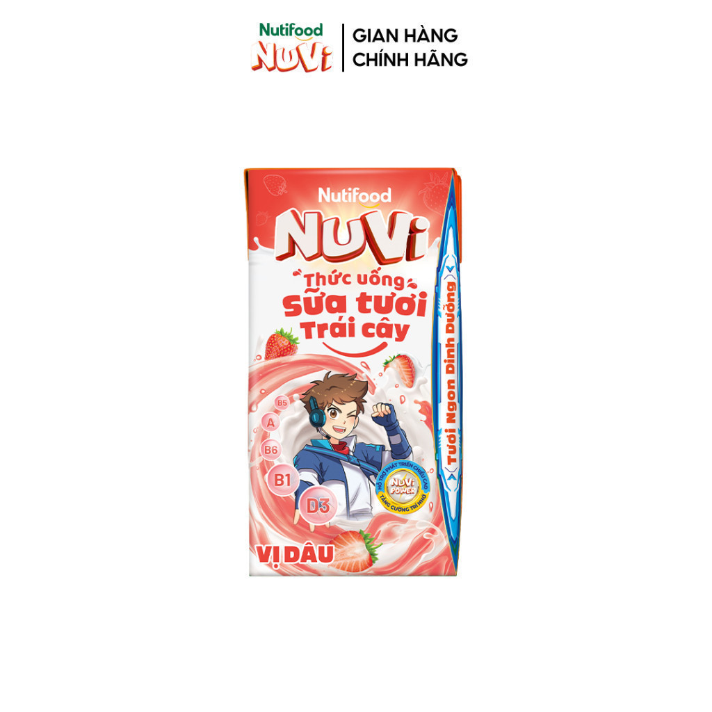 Ảnh NuVi Thùng Thức Uống Sữa Tươi Trái Cây Vị Dâu 110ml (Hộp 110ml x 48) 4