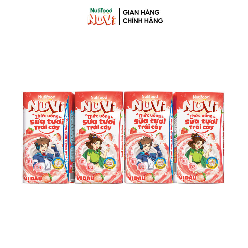 Ảnh NuVi Thùng Thức Uống Sữa Tươi Trái Cây Vị Dâu 110ml (Hộp 110ml x 48) 3