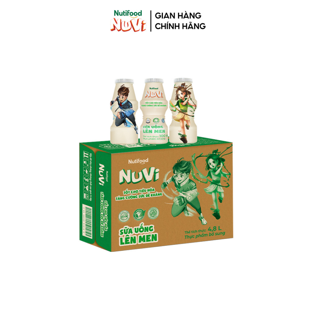 Thùng 48 Chai Sữa Uống Lên Men NuVi Có Đường/Dâu/Cam 100ml