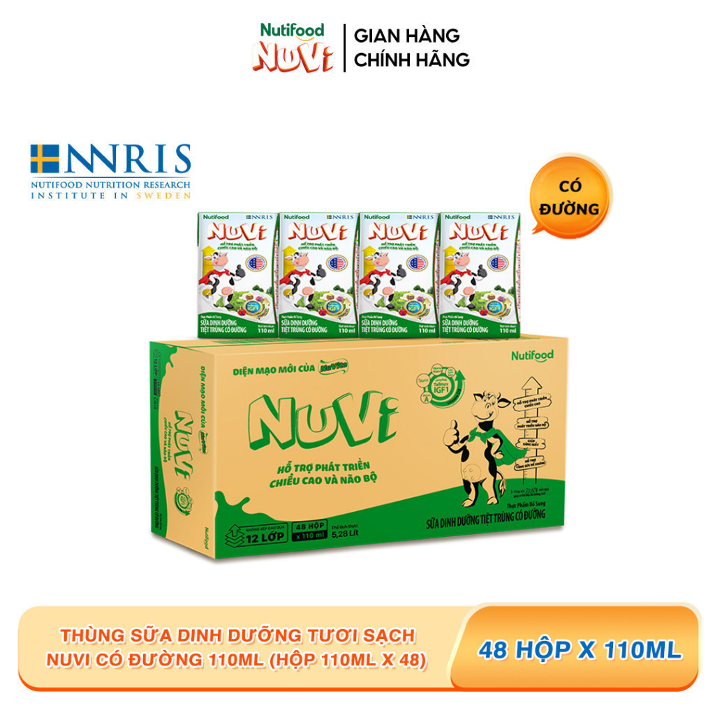 Ảnh Thùng Sữa Dinh Dưỡng Tiệt Trùng NuVi Có Đường 110ml (Hộp 110ml x 48) 1