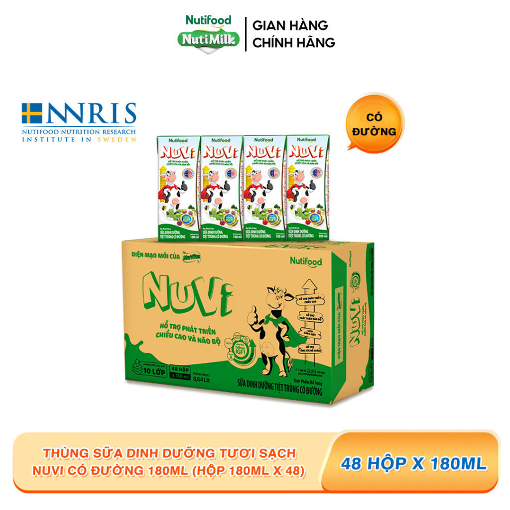 Ảnh Thùng Sữa Dinh Dưỡng Tiệt Trung NuVi Có Đường 180ml (Hộp 180ml x 48) 1