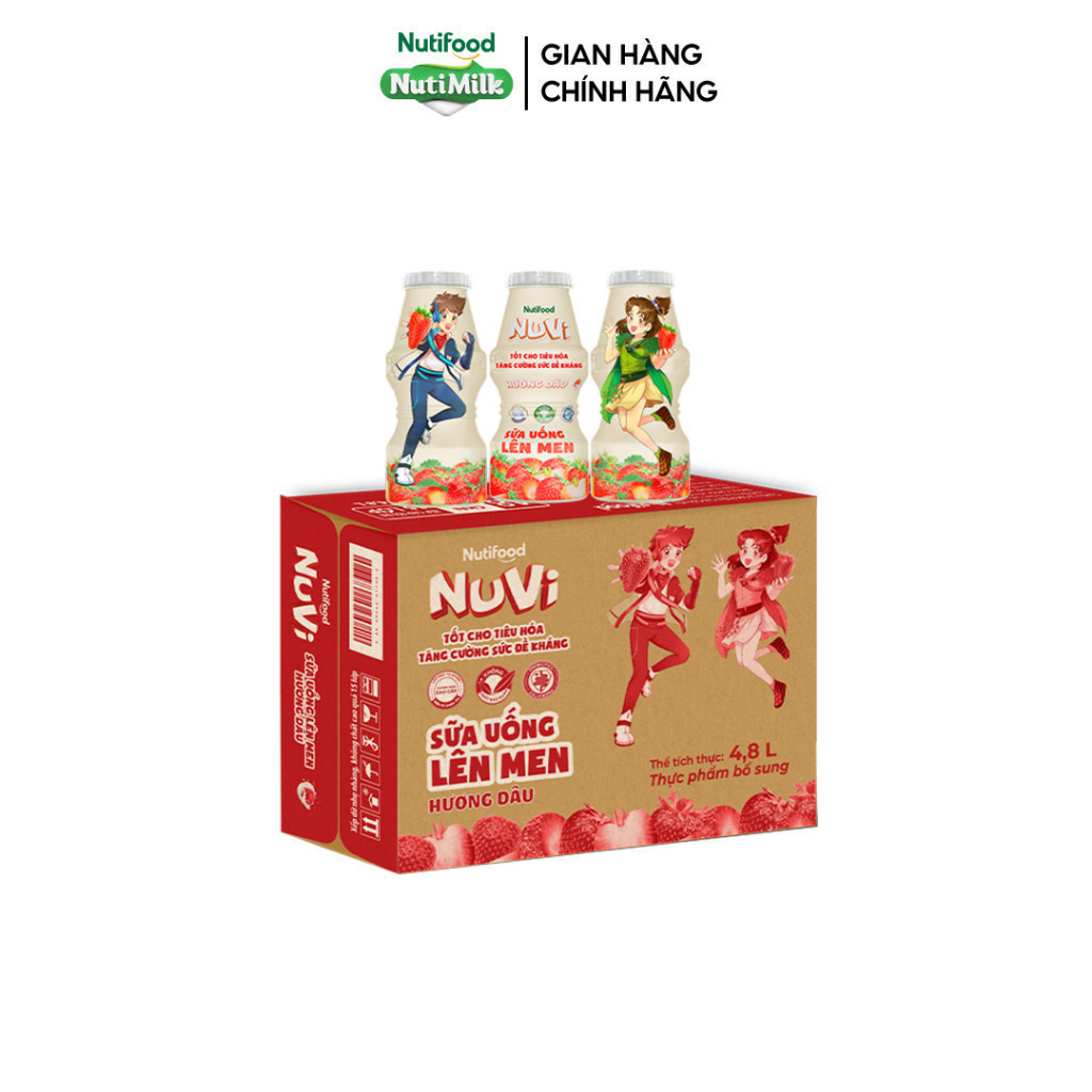 Thùng 48 Chai Sữa Uống Lên Men NuVi Vị Dâu 100ml