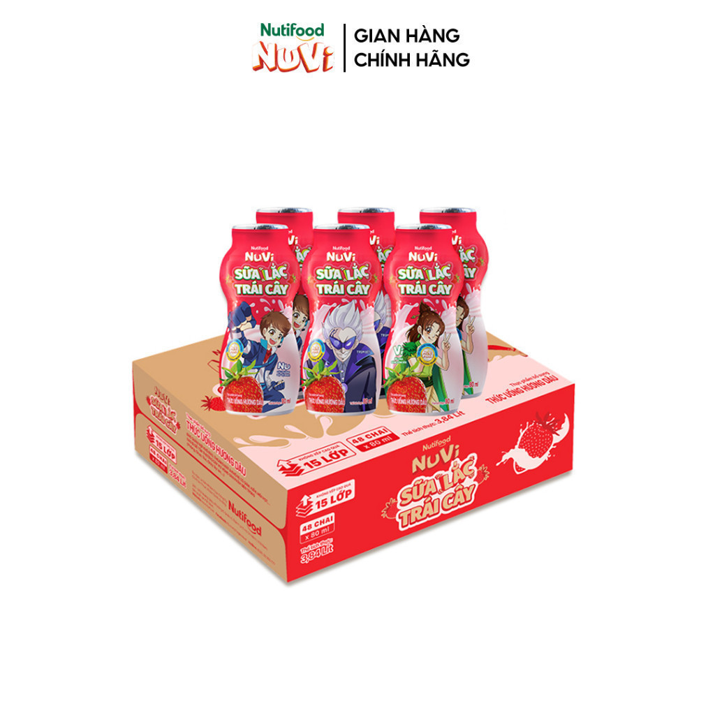 Ảnh Thùng Sữa Lắc Trái Cây NuVi Hương Dâu (Chai 80ml x 48) 4