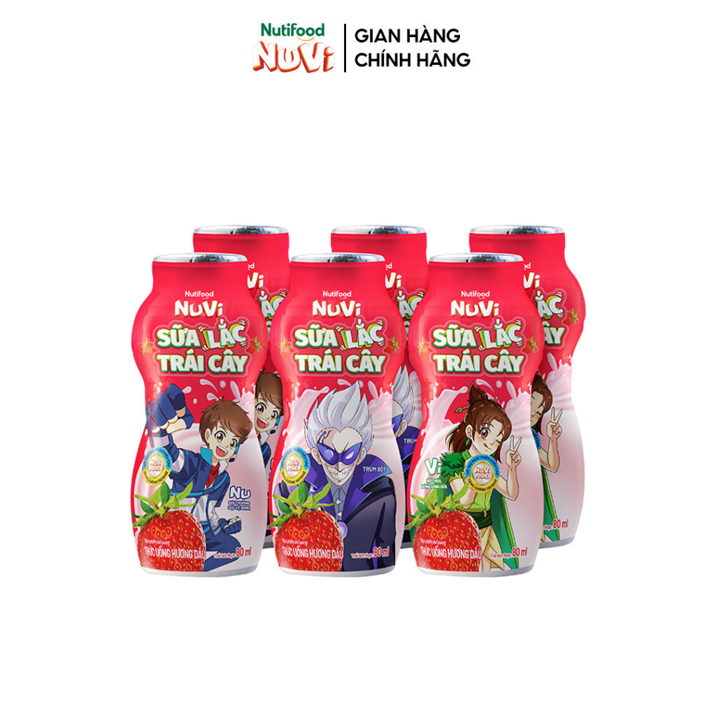 Ảnh Thùng Sữa Lắc Trái Cây NuVi Hương Dâu (Chai 80ml x 48) 2