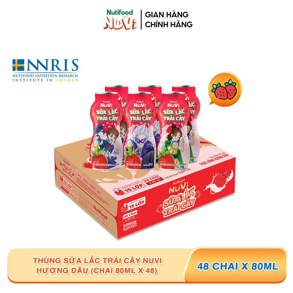 Ảnh Thùng Sữa Lắc Trái Cây NuVi Hương Dâu (Chai 80ml x 48) 1