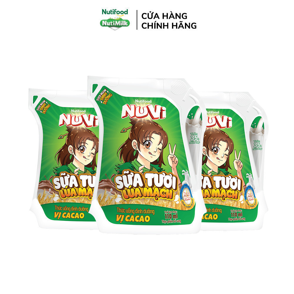 Ảnh Thùng Sữa Tươi Lúa Mạch NuVi Vị Ca Cao 110ml (Túi 110ml x 24) - Phát Triển Chiều Cao 2