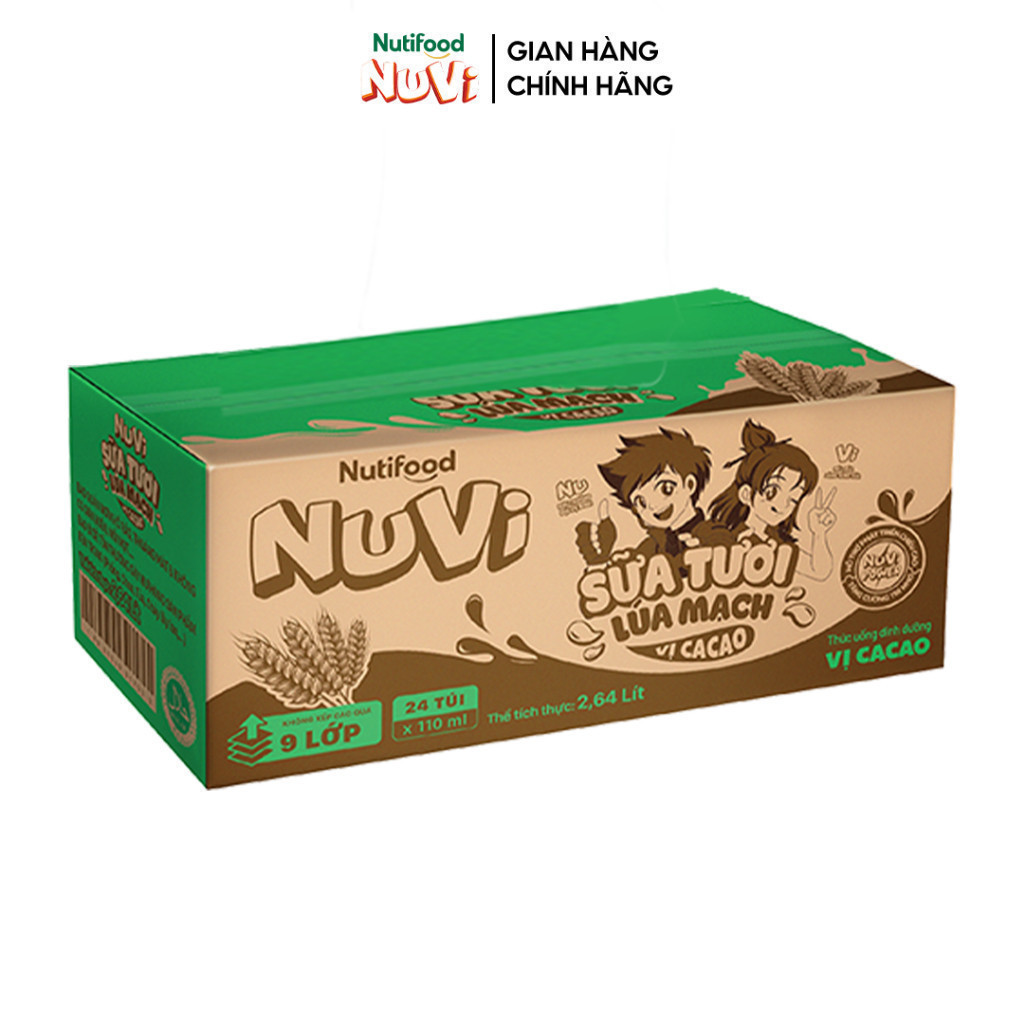 Ảnh Thùng Sữa Tươi Lúa Mạch NuVi Vị Ca Cao 110ml (Túi 110ml x 24) - Phát Triển Chiều Cao 3