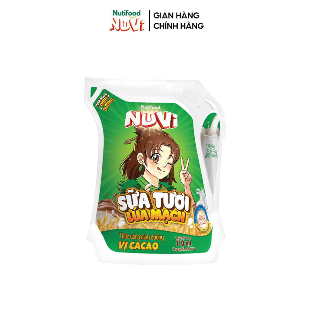 Ảnh Thùng Sữa Tươi Lúa Mạch NuVi Vị Ca Cao 110ml (Túi 110ml x 24) - Phát Triển Chiều Cao 4