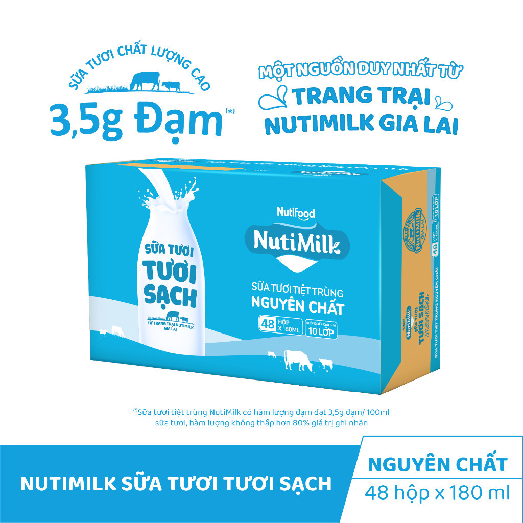 Ảnh Thùng Sữa Tươi Tươi Sạch NutiMilk Nguyên Chất 180ml (Hộp 180ml x 48) 3