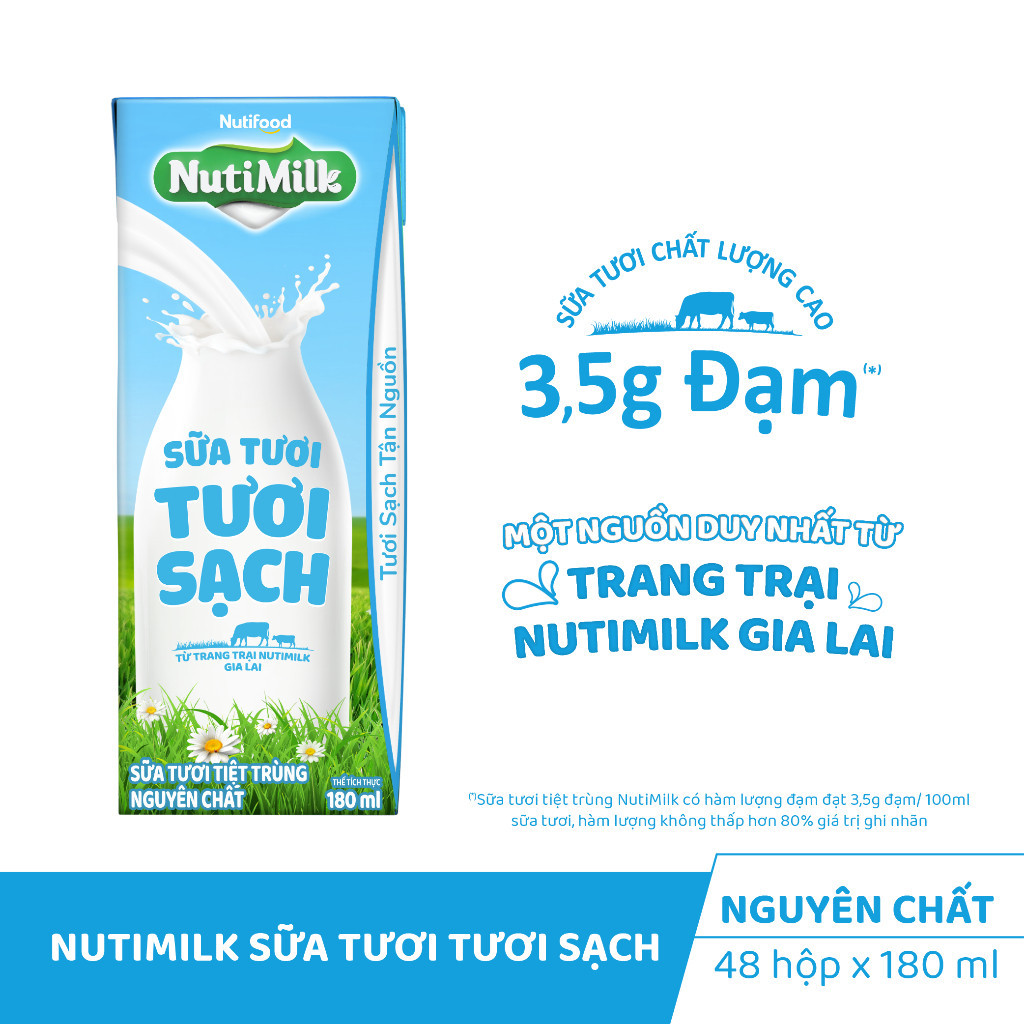 Ảnh Thùng Sữa Tươi Tươi Sạch NutiMilk Nguyên Chất 180ml (Hộp 180ml x 48) 2