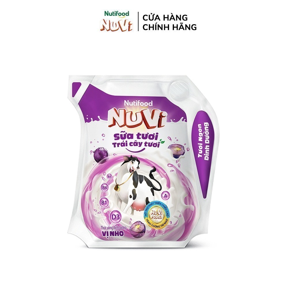 Ảnh NuVi Thùng Thức Uống Sữa Tươi Trái Cây Vị Nho 110ml (Túi 110ml x 24) 2