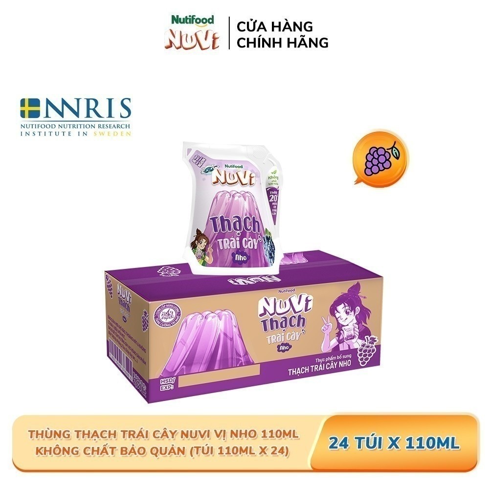 Ảnh Thùng Thạch Trái Cây NuVi Vị Nho 110ml - Không Chất Bảo Quản (Túi 110ml x 24) 1