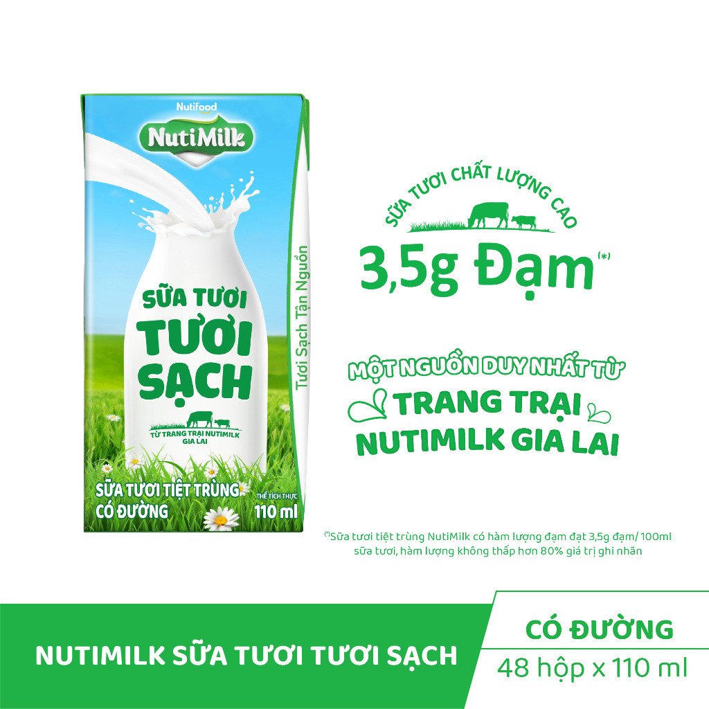 Ảnh Thùng Sữa Tươi Tươi Sạch NutiMilk Có Đường 110ml (Hộp 110ml x 48) 2