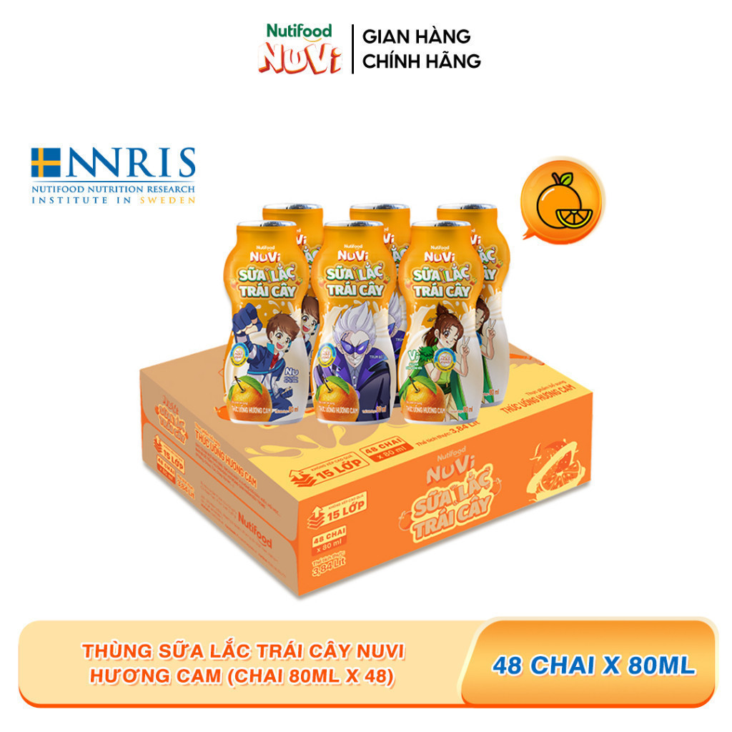 Ảnh Thùng Sữa Lắc Trái Cây NuVi Hương Cam (Chai 80ml x 48) 1