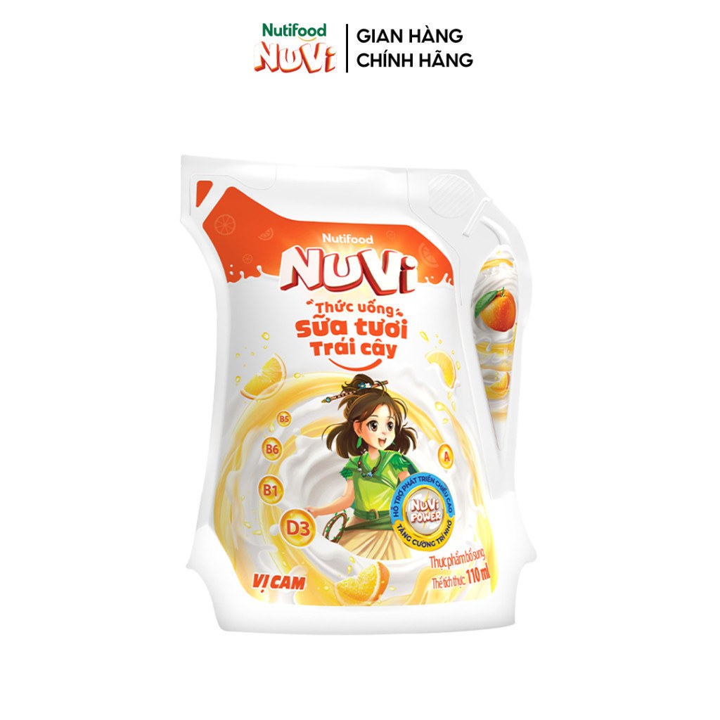 Ảnh NuVi Thùng Thức Uống Sữa Tươi Trái Cây Vị Cam 110ml (Túi 110ml x 24) 3