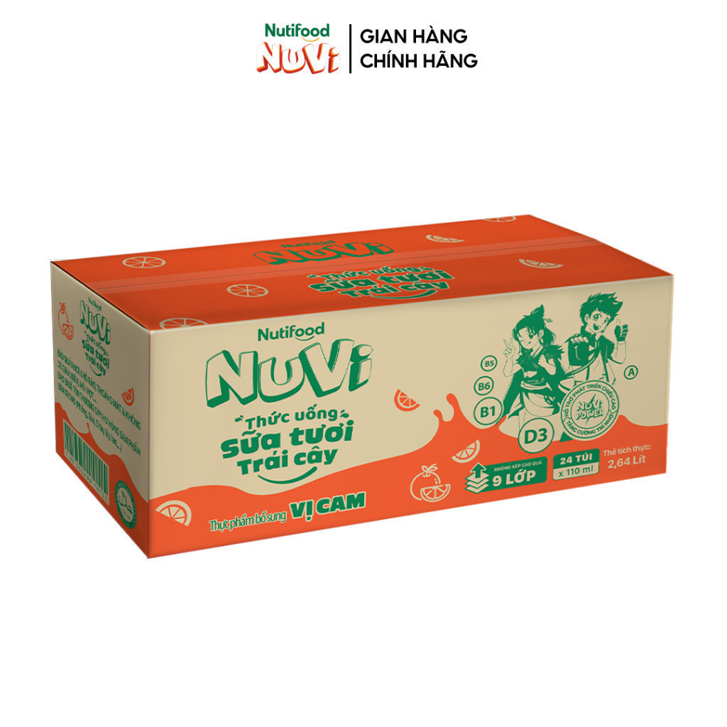 Ảnh NuVi Thùng Thức Uống Sữa Tươi Trái Cây Vị Cam 110ml (Túi 110ml x 24) 4