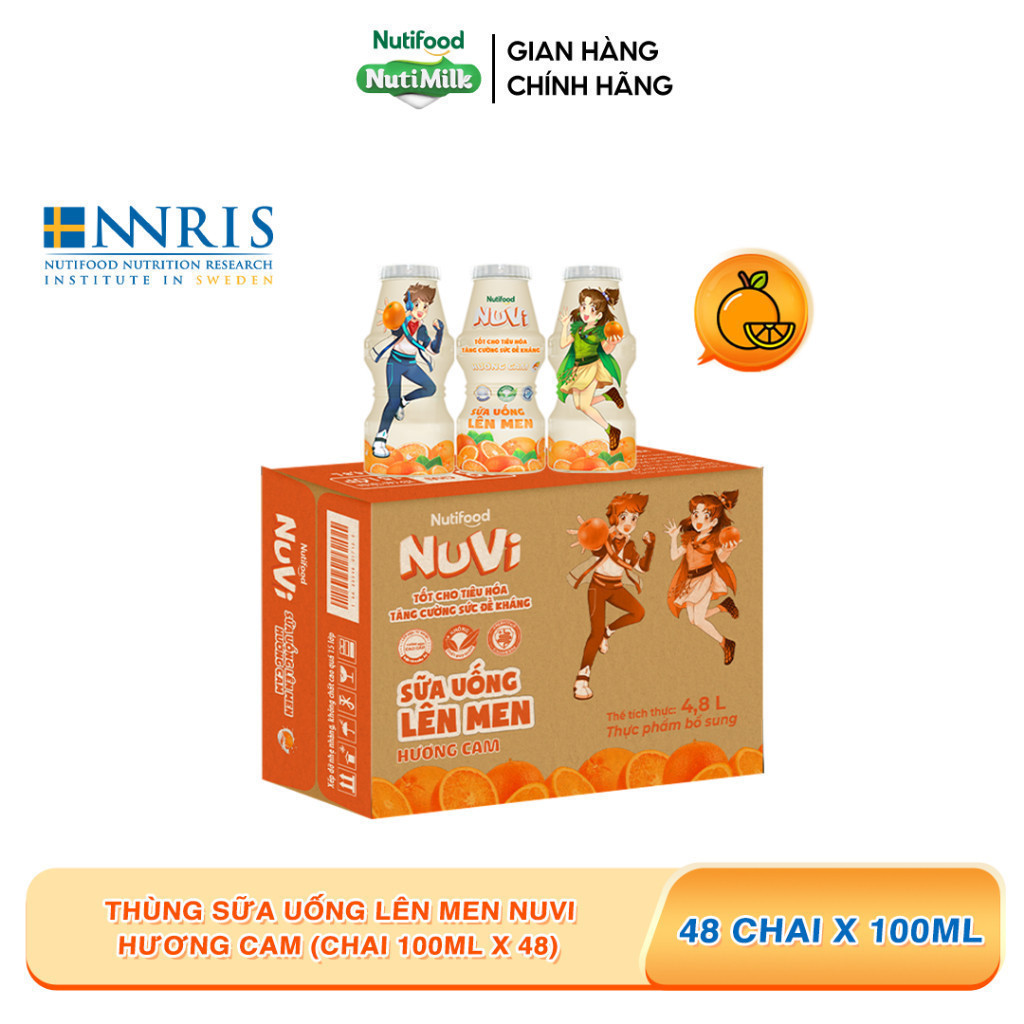 Thùng 48 Chai Sữa Uống Lên Men NuVi Vị Cam 100ml