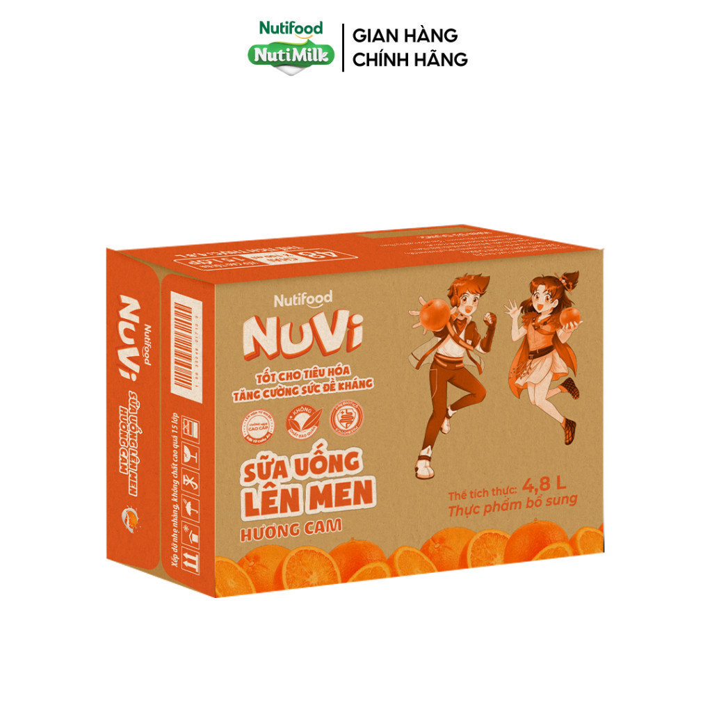 Thùng 48 Chai Sữa Uống Lên Men NuVi Vị Cam 100ml