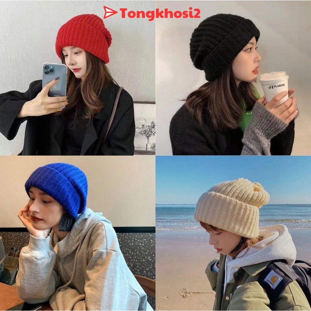 PVN55552 Mũ len nam nữ oversize nón len trơn dệt kim giữ ấm | Shopee ...