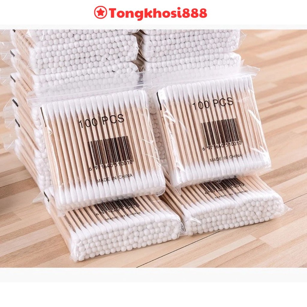 PVN48400 Bịch tăm bông 70-100 que thân gỗ