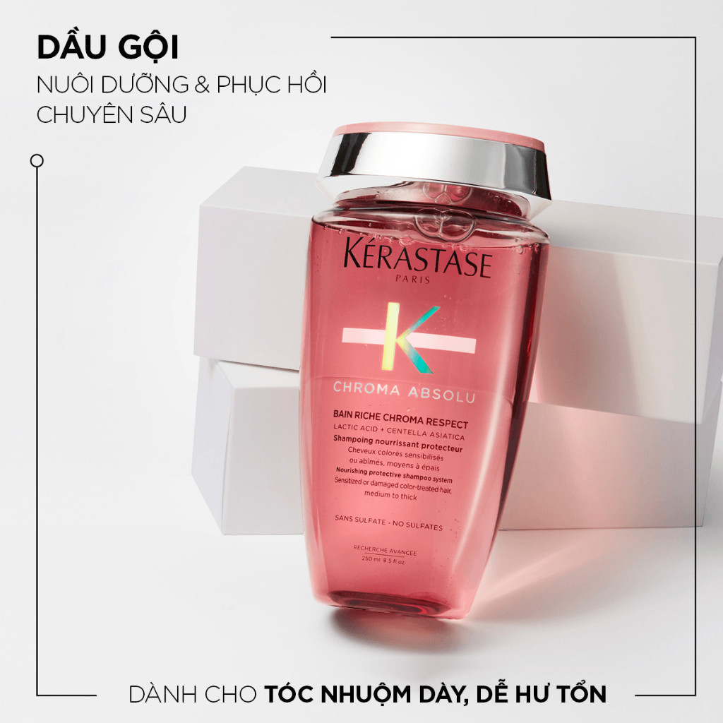 Dầu gội giúp bảo vệ màu, nuôi dưỡng & phục hồi cho tóc nhuộm khô dày Kérastase Chroma Absolu Bain Riche Respect 250ml