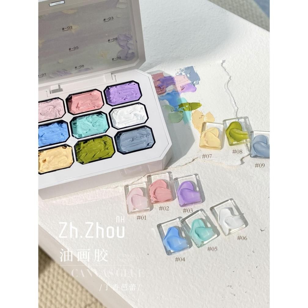 Set Gel Thạch cao vẽ nổi 9 màu , gel dặm omber, gel thạch cao màu pastel