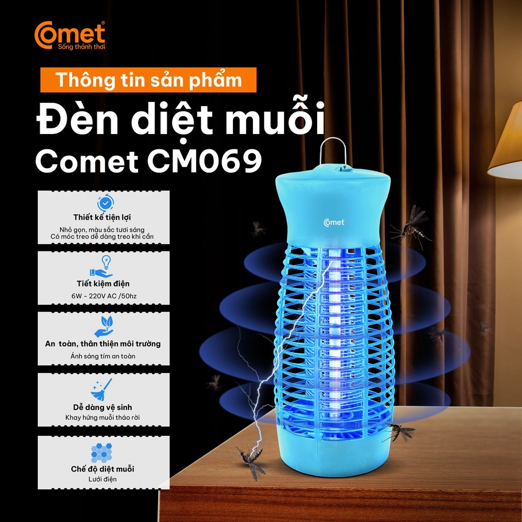 Mô tả Đèn Bắt Muỗi Côn Trùng COMET CM069 6W Đa Năng, Thiết Kế Gọn, Hiệu Quả, An Toàn - 5