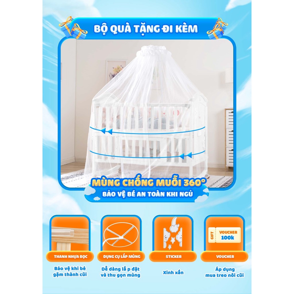 Mô tả Nôi cũi cho bé sơ sinh đa năng 6 chế độ CHILUX PEACE WHITE - Sử dụng từ 0 đến 12 tuổi - 1