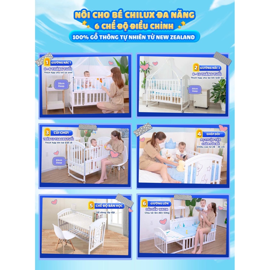 Mô tả Nôi cũi cho bé sơ sinh đa năng 6 chế độ CHILUX PEACE WHITE - Sử dụng từ 0 đến 12 tuổi - 3