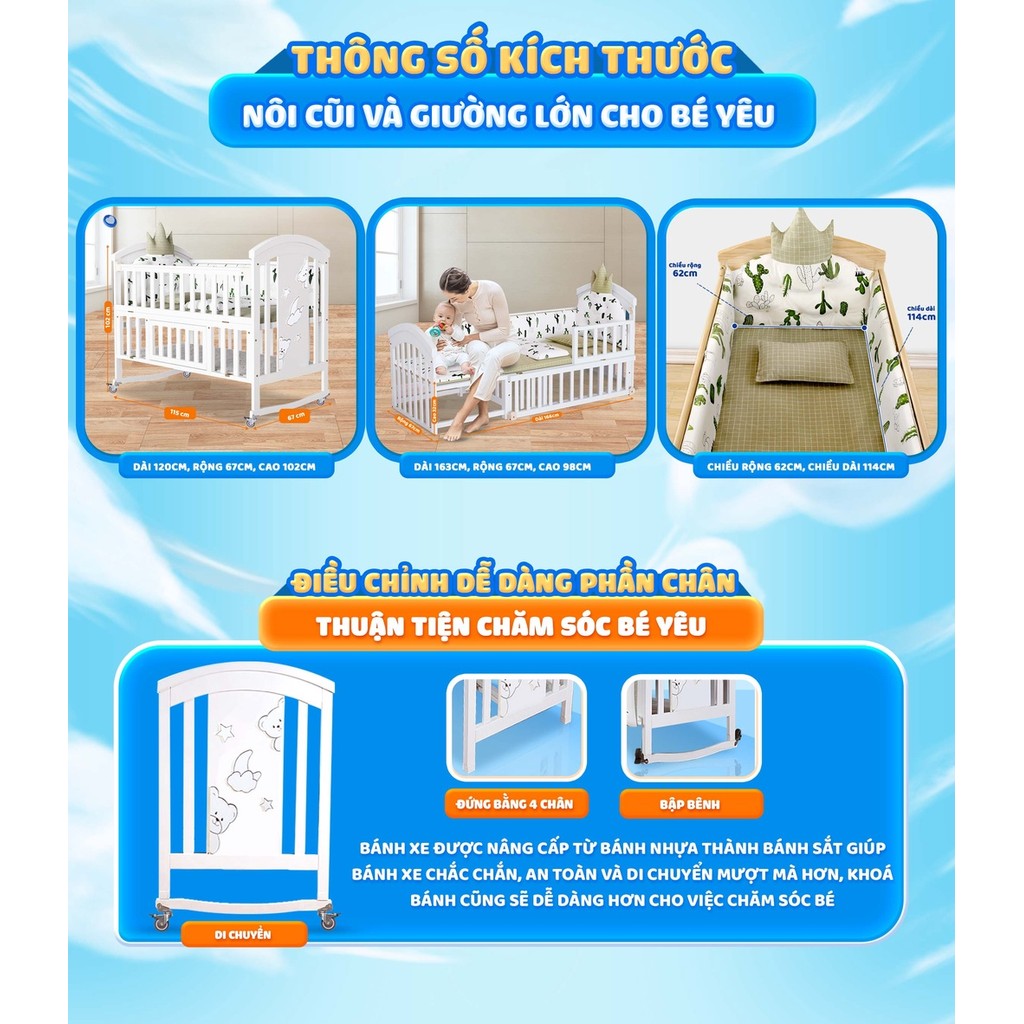 Mô tả Nôi cũi cho bé sơ sinh đa năng 6 chế độ CHILUX PEACE WHITE - Sử dụng từ 0 đến 12 tuổi - 4