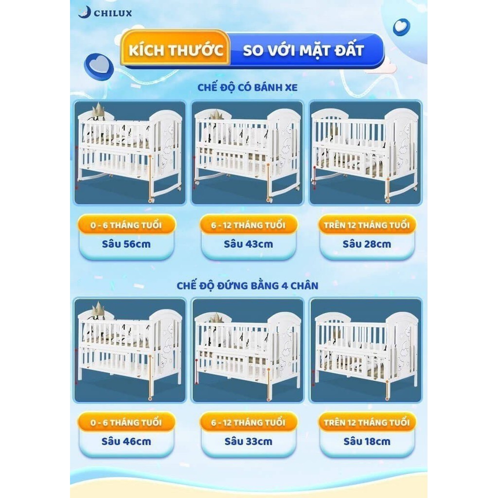 Mô tả Nôi cũi cho bé sơ sinh đa năng 6 chế độ CHILUX PEACE WHITE - Sử dụng từ 0 đến 12 tuổi - 5