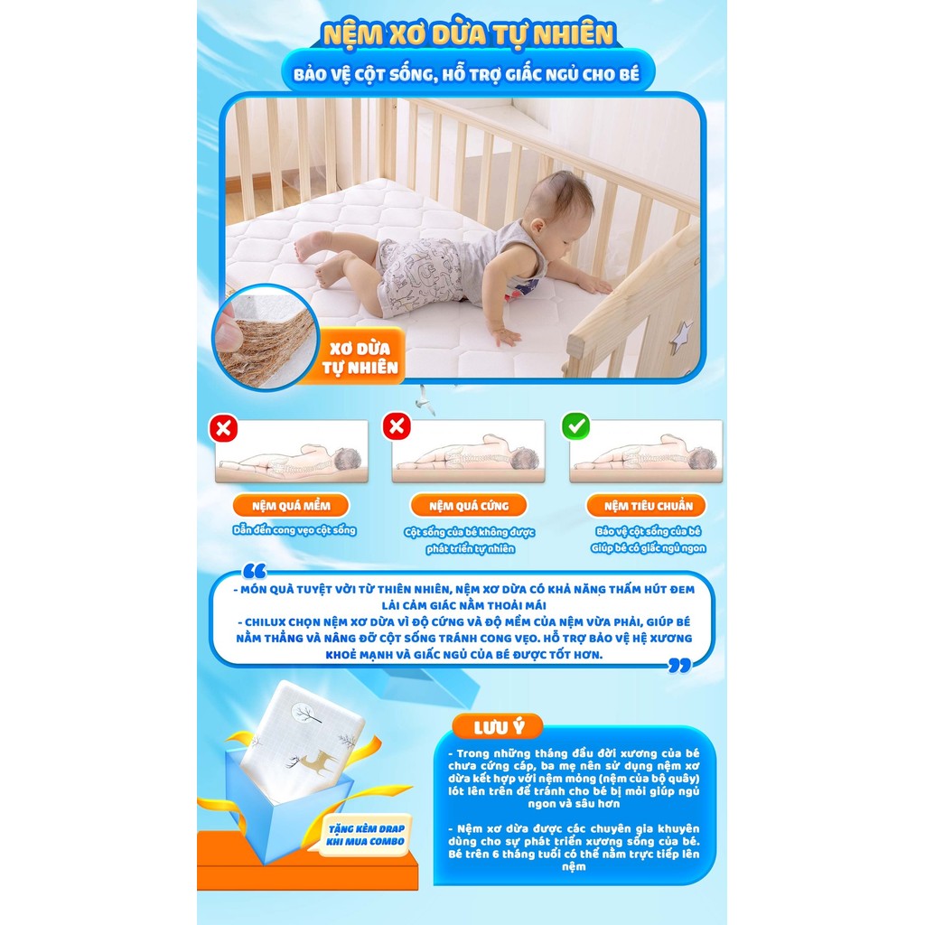 Mô tả Nôi cũi cho bé sơ sinh đa năng 6 chế độ CHILUX PEACE WHITE - Sử dụng từ 0 đến 12 tuổi - 6