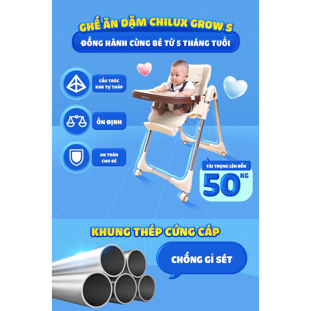 Mô tả Ghế ăn dặm cho bé Chilux Grow S - Điều chỉnh độ cao linh hoạt, ngã lưng 5 cấp độ - 2