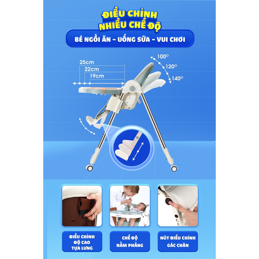 Mô tả Ghế ăn dặm cho bé Chilux Grow S - Điều chỉnh độ cao linh hoạt, ngã lưng 5 cấp độ - 3